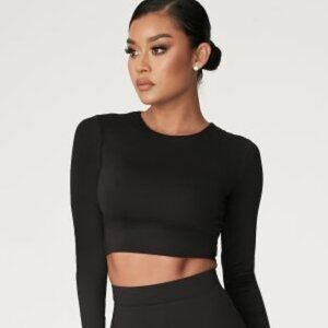 Meshki Long Sleeve Crop Top Black, XS
